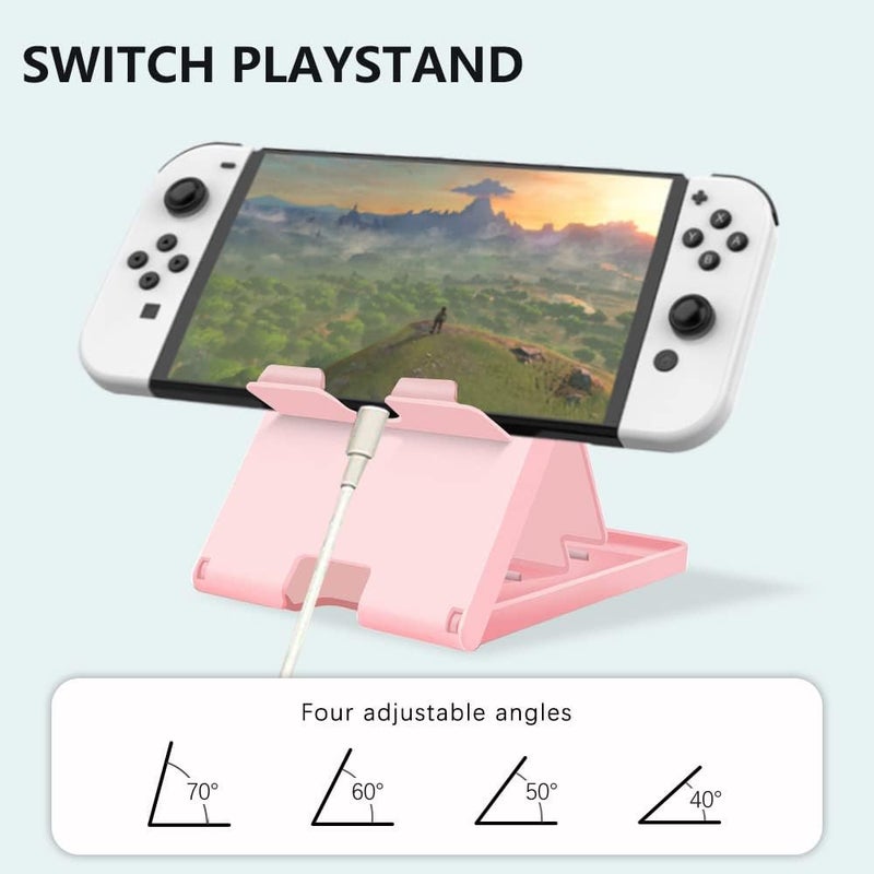 ELIATER Stand Compatible with Nintendo Switch, Adjustable Switch Playstand, Foldable Phone Stand for Desk, Compact & Portable Switch Holder Accessories (Pink) - Image 3
